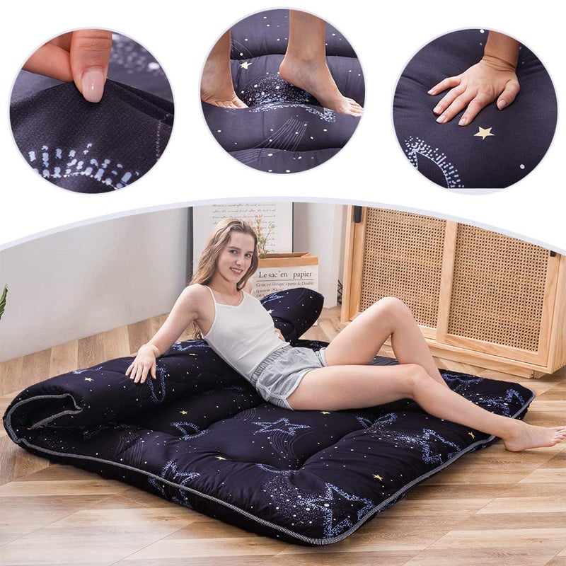 MAXYOYO Japanese Futon Mattress Floor Mattress Sleeping Pad Foldable Bed Roll Up Camping Cushion Floor Lounger Bed Couches and Sofas Couch Topper, Moon and Star, Queen Size - Image 4